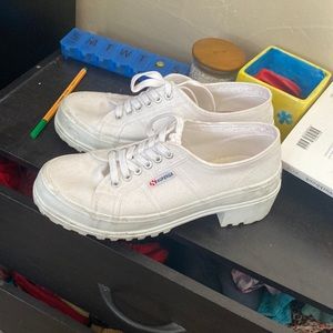 Superga platform heeled tennis shoes in white size 40